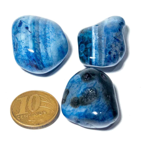 03 Agata Azul Rolado Pedra G 30 a 45mm Clases A