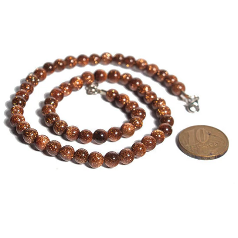 Colar Choker Bolinha 6mm Pedra Pedra do Sol Rolada 45cm