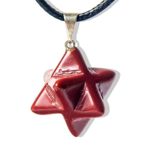 Colar Merkabah Jaspe Vermelho Pedra Natural Pino Prateado