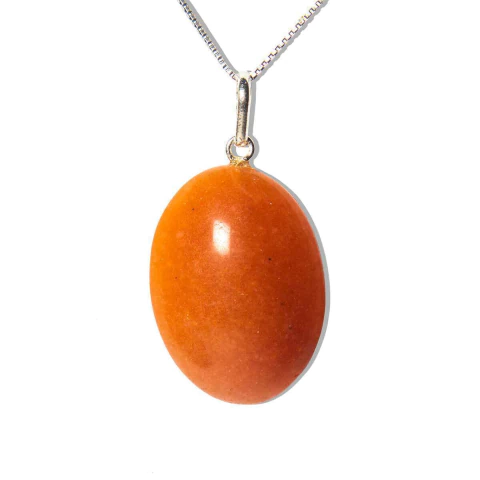 Colar Cabochão Oval Quartzo Laranja Pino Prata 950
