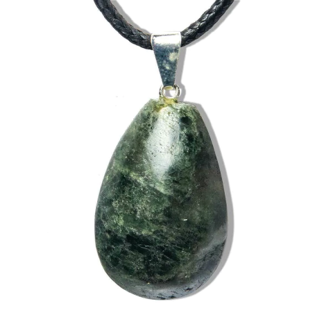 Colar Gota Epidoto Verde Natural Montagem Pino Prateada