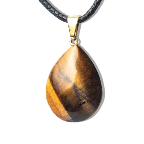 Colar Gota Olho de Tigre Pedra Natural Montagem Pino Dourado
