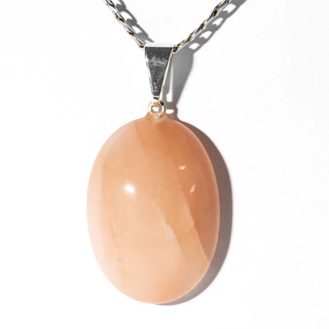 Colar Cabochão Quartzo Goiaba Pedra Natural Pino Prateado