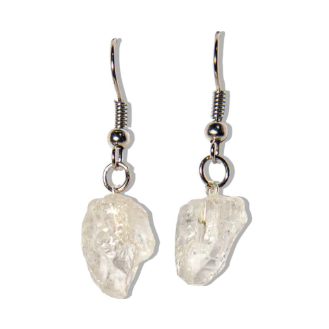 Brinco Topázio Branco Bruto Natural com Anzol Prateado 2025