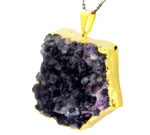 Colar Drusa Ametista Grande Envolto Dourado