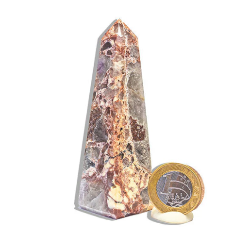 Obelisco Quartzo Jiboia ou Calcedonia Mosaico Natural 10 a 11cm