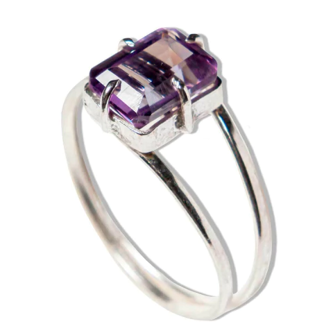 Anel Nlux Ametista Retangular Facetado Ajustável Prata 950