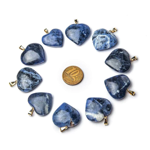 50 Pingente Coração Pedra Sodalita Natural Dourado Atacado