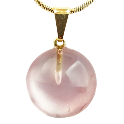Colar Disco Quartzo Rosa Natural Montagem Pino Prata 950