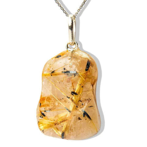 Colar Pedrinha Cristal com Rutilo Montagem Prata 950