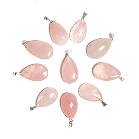 10 Pingente Gota Pedra Quartzo Rosa Natural Montagem Flash Prateado Atacado