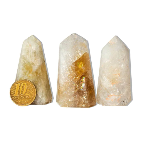 03 Pontas Citrino Pedra Natural Bombardeado 50g 20 a 40mm
