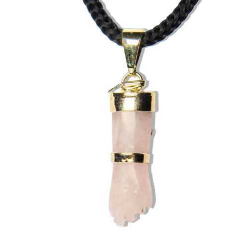 Colar Figa Pedra Quartzo Rosa Natural Montagem Dourado