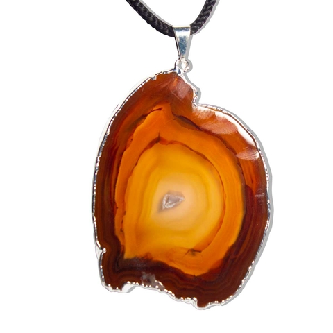Colar Chapa de Ágata Natural Pedra Garimpo Envolto Prateado