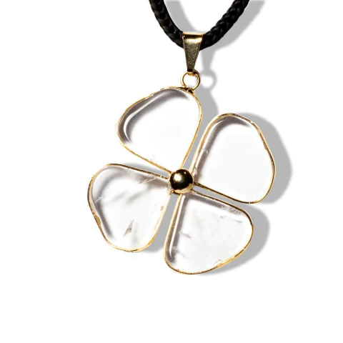 Colar Trevo 4 folhas Cristal Pedra Natural Montagem Dourado