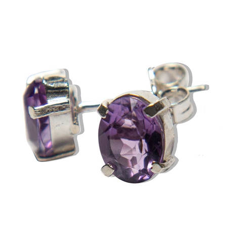 Brinco Topinho Gema Facetado Ametista Tarraxa Prata 950 - comprar online