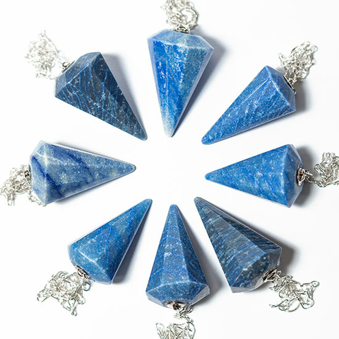 05 Pêndulos Quartzo Azul Pedra Natural Lapidação Facetado Atacado