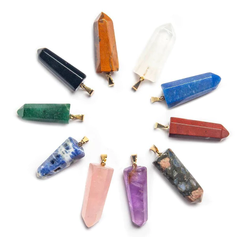 10 Pingente Pontinha Atacado Pedra MISTO Presilha e Pino Dourado