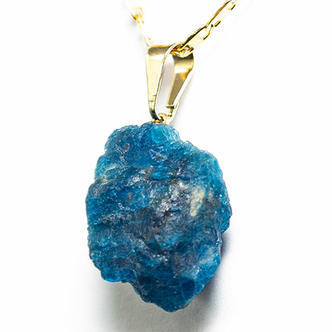 Colar Pedrinha Apatita Azul 20mm Bruta Natural Pino Dourado