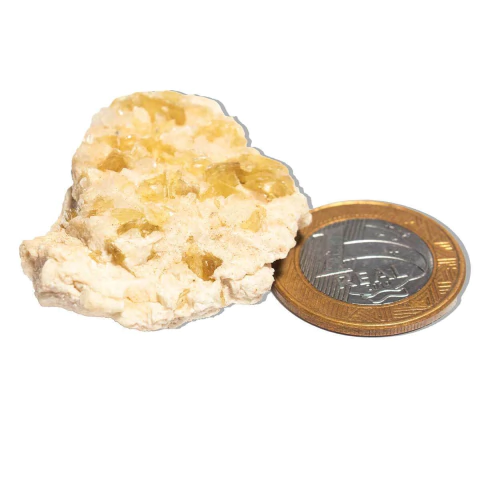 01 Drusa Mica Amarela na Albita Pedra Bruto 25 a 50g Tipo C