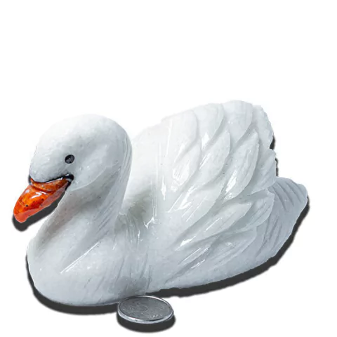 Porta Cartão Cisne Esculpido em Pedra Mármore Branco