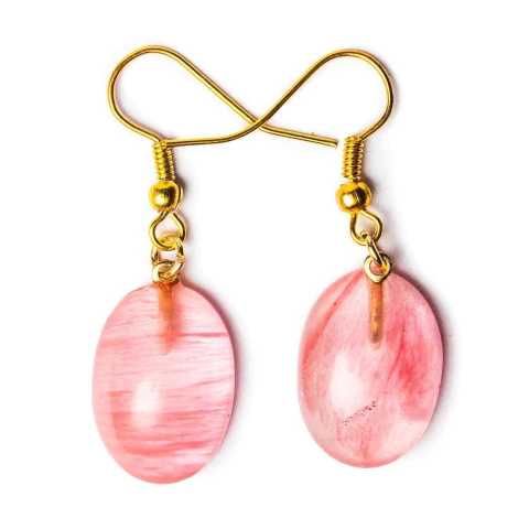 Brinco Cabochão Oval Pedra Cherry Montagem Anzol