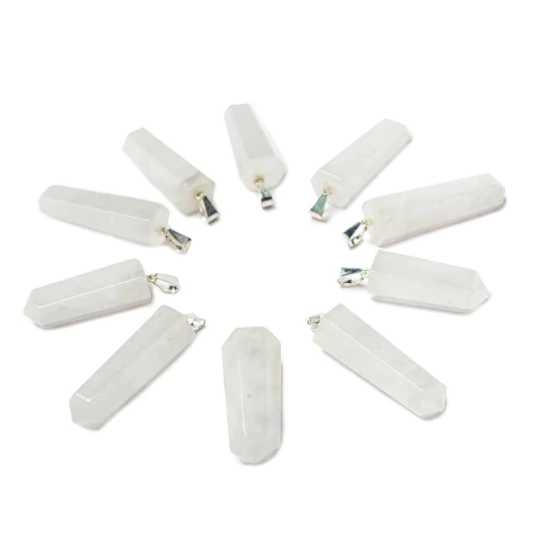 10 Pingente Pontinha Pedra Quartzo Leitoso Presilha Pino Prateado Atacado