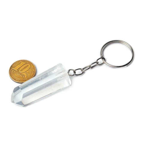 Chaveiro Ponta Cristal Gerador Pedra Natural Prateado