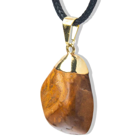 Colar Pedrinha Rolada Jaspe Amarelo Envolto Dourado