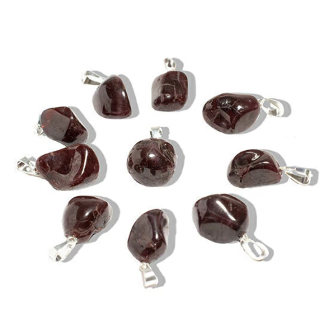 03 Pingente Pedrinha Granada Rolado Natural Prateado Atacado