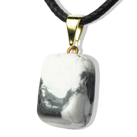 Colar Pedrinha Howlita Branca Rolado Pino Dourado