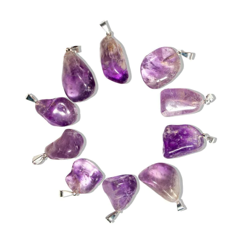 10 Pingente Pedrinha Ametista Rolado Prateado Atacado