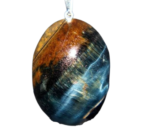 Colar Cabochão Olho de Falcão Pedra Natural Pino Prateado