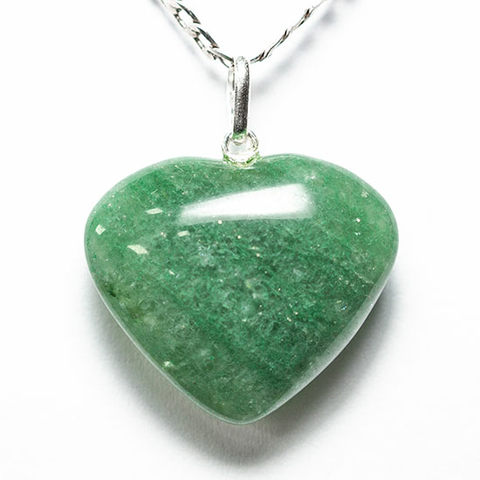 Colar Coração Pedra Quartzo Verde Pino e Perinha Prata 950