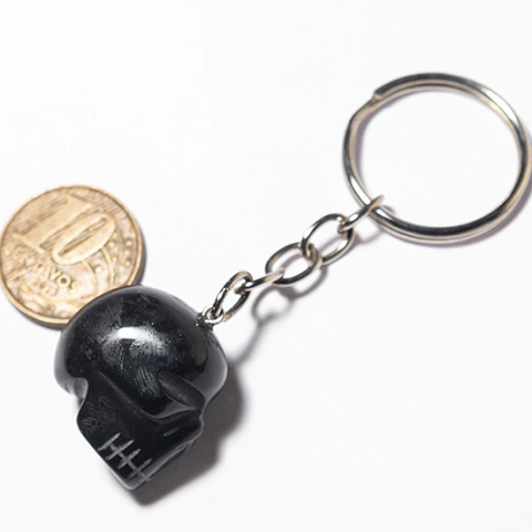 Chaveiro Crânio Obsidiana Negra Pedra Natural Caveirinha