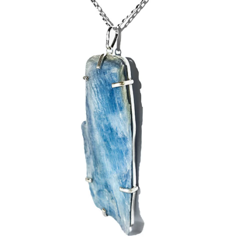 01 Pingente Gigante Cianita Azul 50mm Tipo A Garra Prata 950