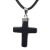 Colar Crucifixo Ônix Preto Pedra Natural Envolto em Prateado