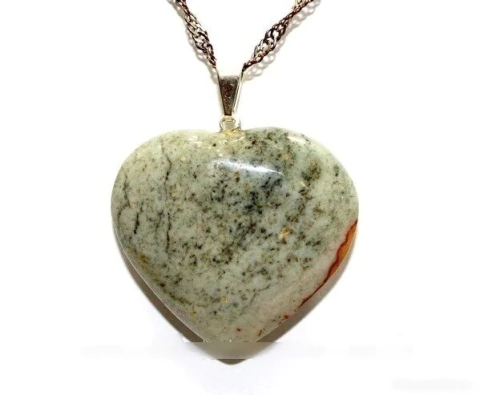 Colar Coração Jaspe Policromo Castoaçao Pino Prateado