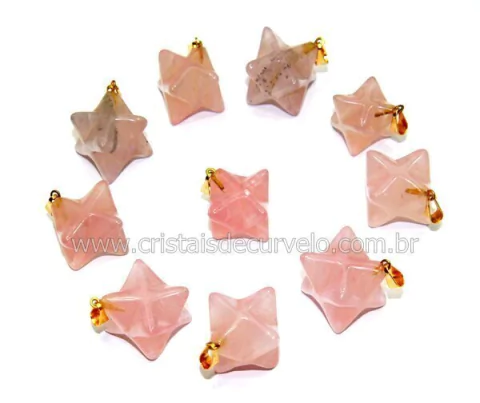 10 Pingente Merkabah Quartzo Rosa Pino Dourado Atacado