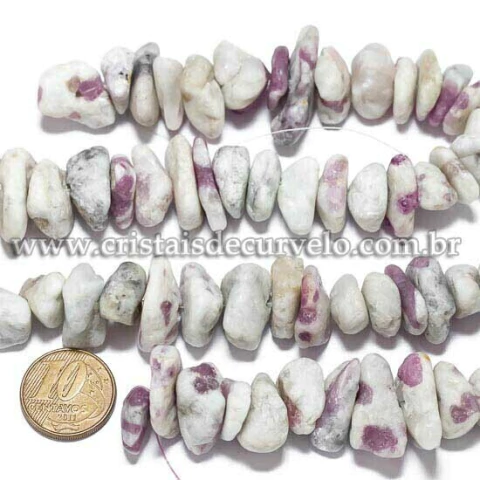 Fio Pedra Rolada Turmalina Rosa Furado 50 cm Para Fazer Pulseira