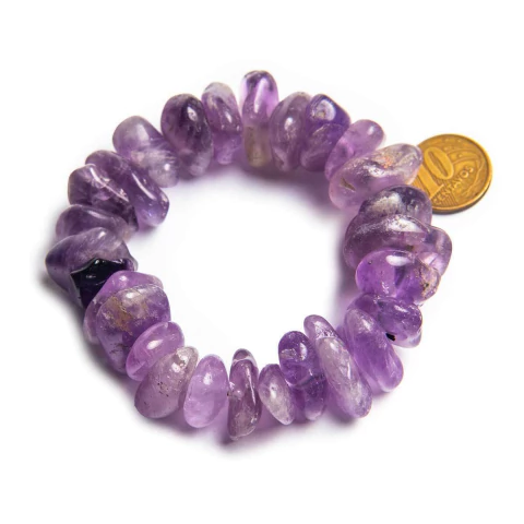 Pulseira Ametista Pedra Rolada Natural Fibra Silicone