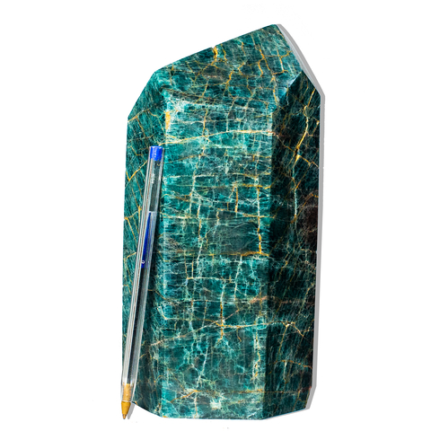 Ponta Apatita Azul Pedra Natural Gerador Sextavado 3,7kg 21cm