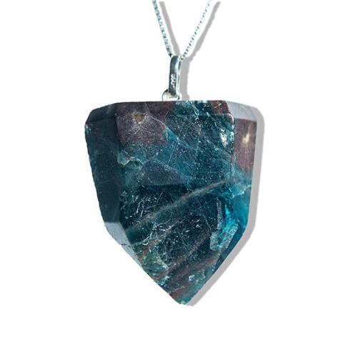 Colar Ponta Apatita Azul Pedra Natural Pino Prata 950