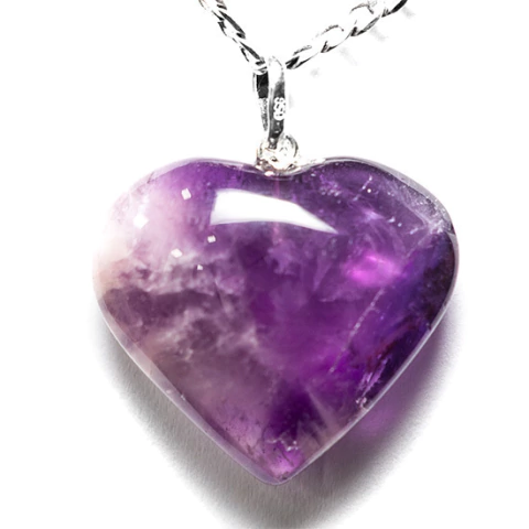 Colar Coração Pedra Ametista Natural Pino Prata 950
