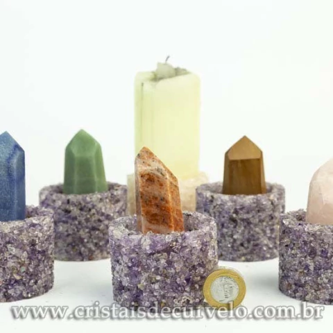 4 Porta Vela Pedra Ametista Rolada na Resina ATACADO