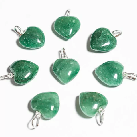05 Mini Pingente 15mm Coração Pedra Quartzo Verde Prata ATACADO