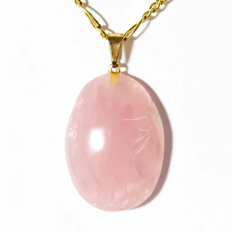 Colar Cabochão Quartzo Rosa Pedra Natural Pino Dourado