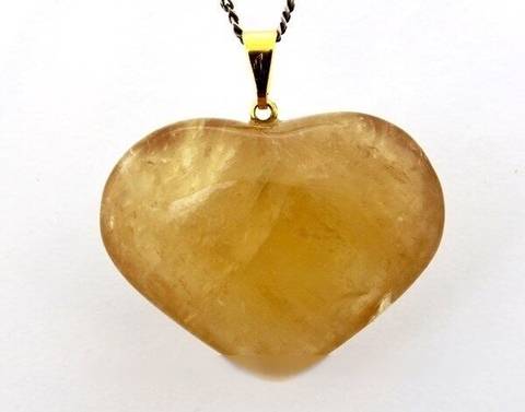 Colar Coração Citrino Natural Não Bombardeado Pino Dourado