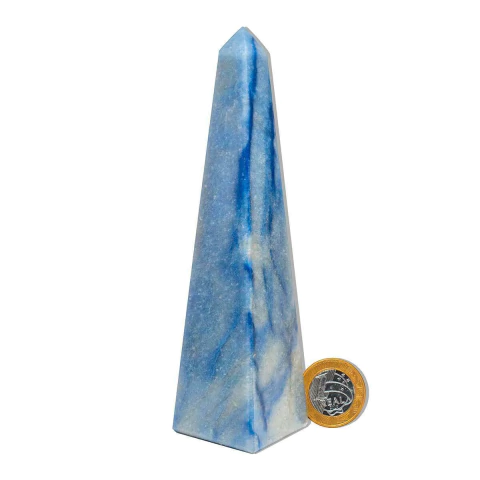 Obelisco Quartzo Azul Natural Lapidação Manual 16cm 470g