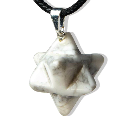 Colar Merkabah Howlita Branca Pino Prateado